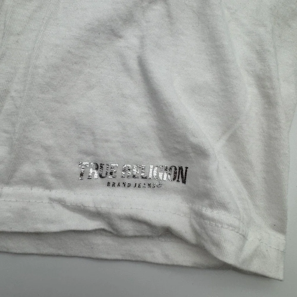 True Religion Mens White Silver Foil Horseshoe Logo T-Shirt XL